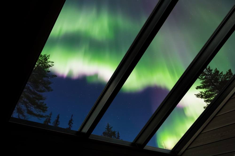 Northern Lights seen through the villa skylight
